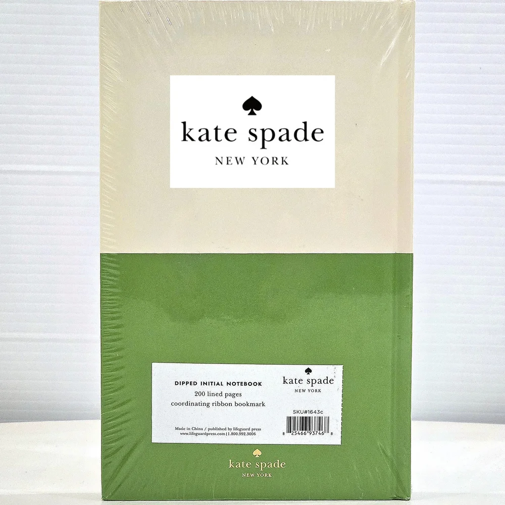 NWT Kate Spade White and Green Dipped Initial 'C' Notebook with Ribbon Bookmark